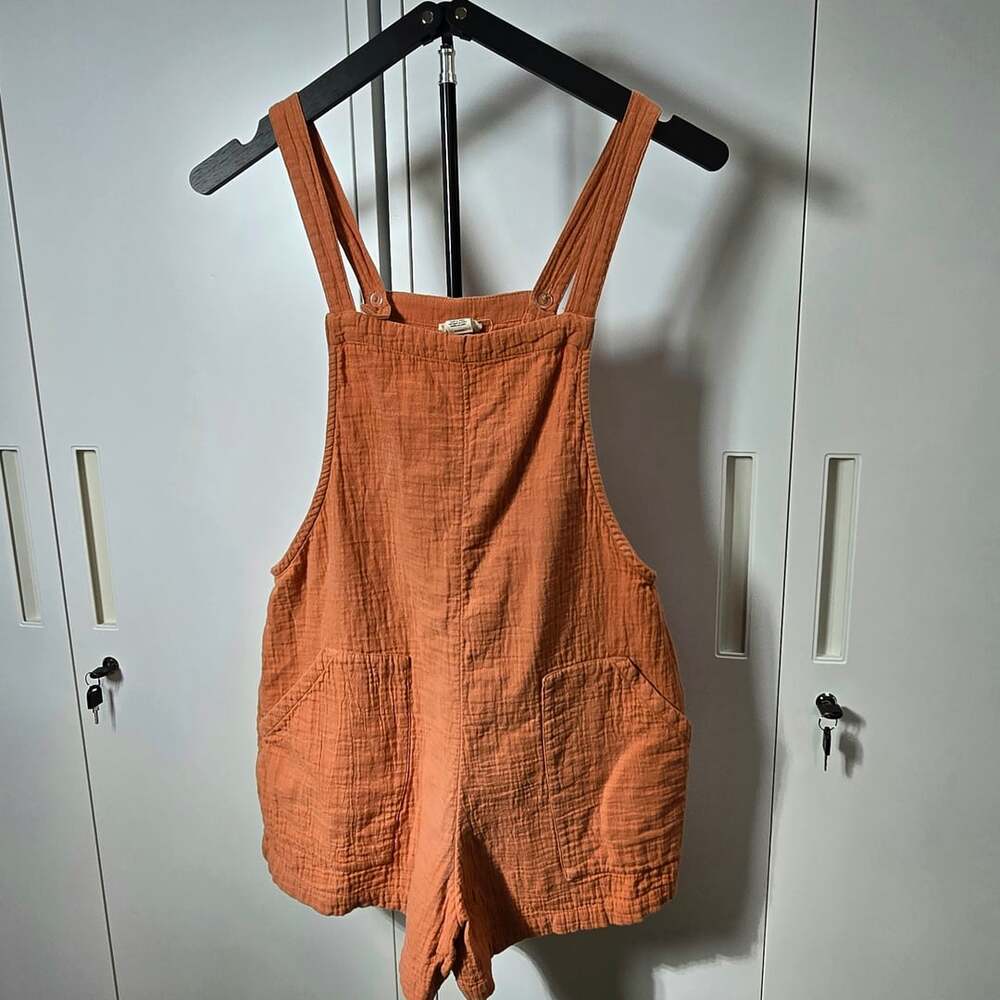 Billabong Women Orange Cotton Gauze Romper Overalls Size M
